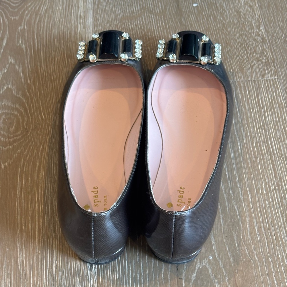 kate spade Black Crystal-Embellished Square-Toe Flats 060 - Picture 2 of 7